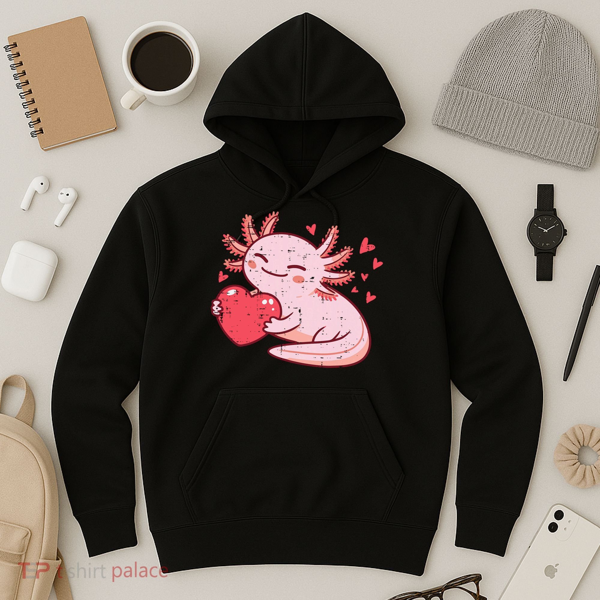 Valentines Day Axolotl Heart Cute  Hoodie