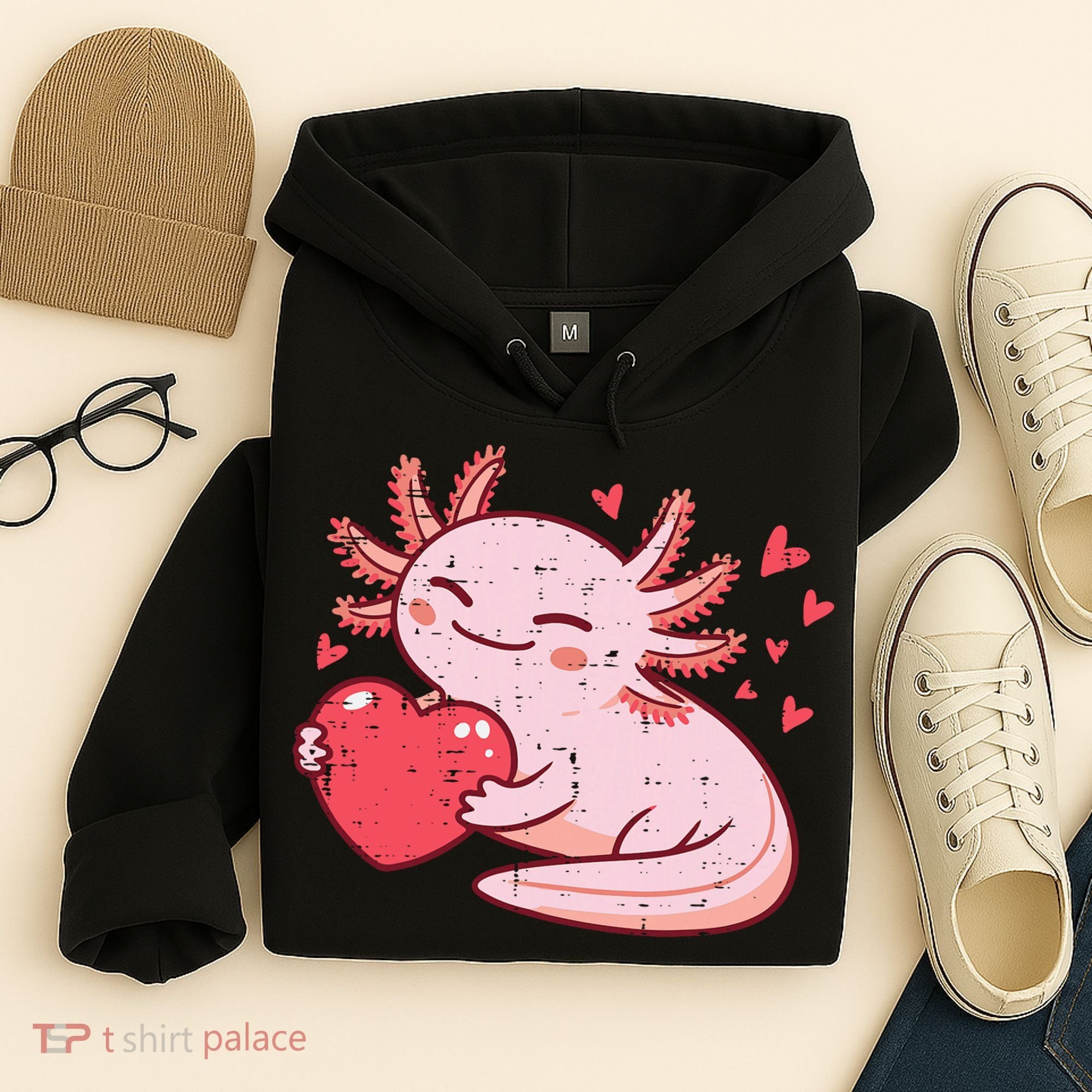 Valentines Day Axolotl Heart Cute  Hoodie