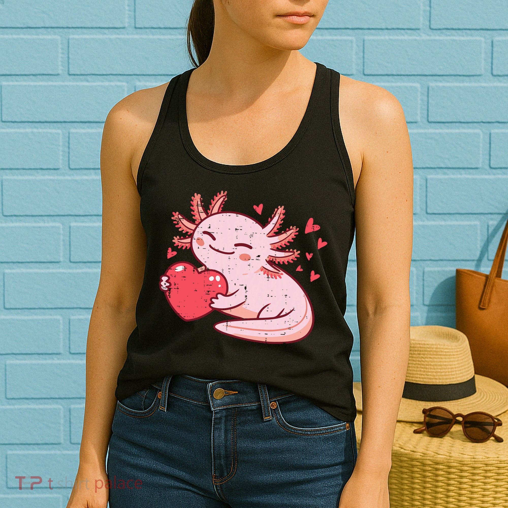 Valentines Day Axolotl Heart Cute  Women's Tank Top