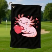 Valentines Day Axolotl Heart Cute  Golf Towel thumb 1