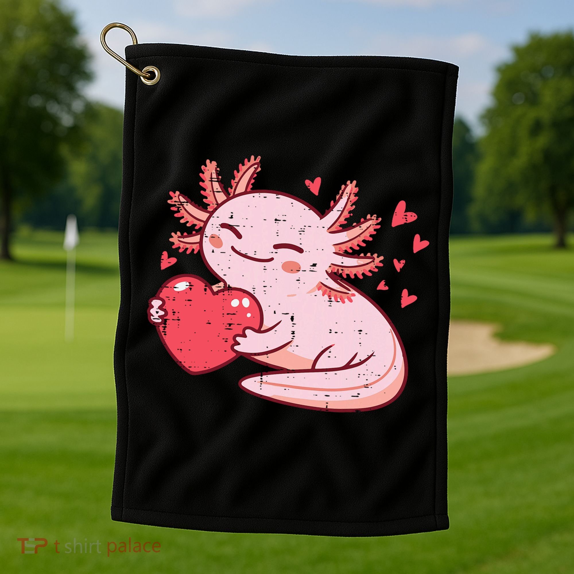Valentines Day Axolotl Heart Cute  Golf Towel