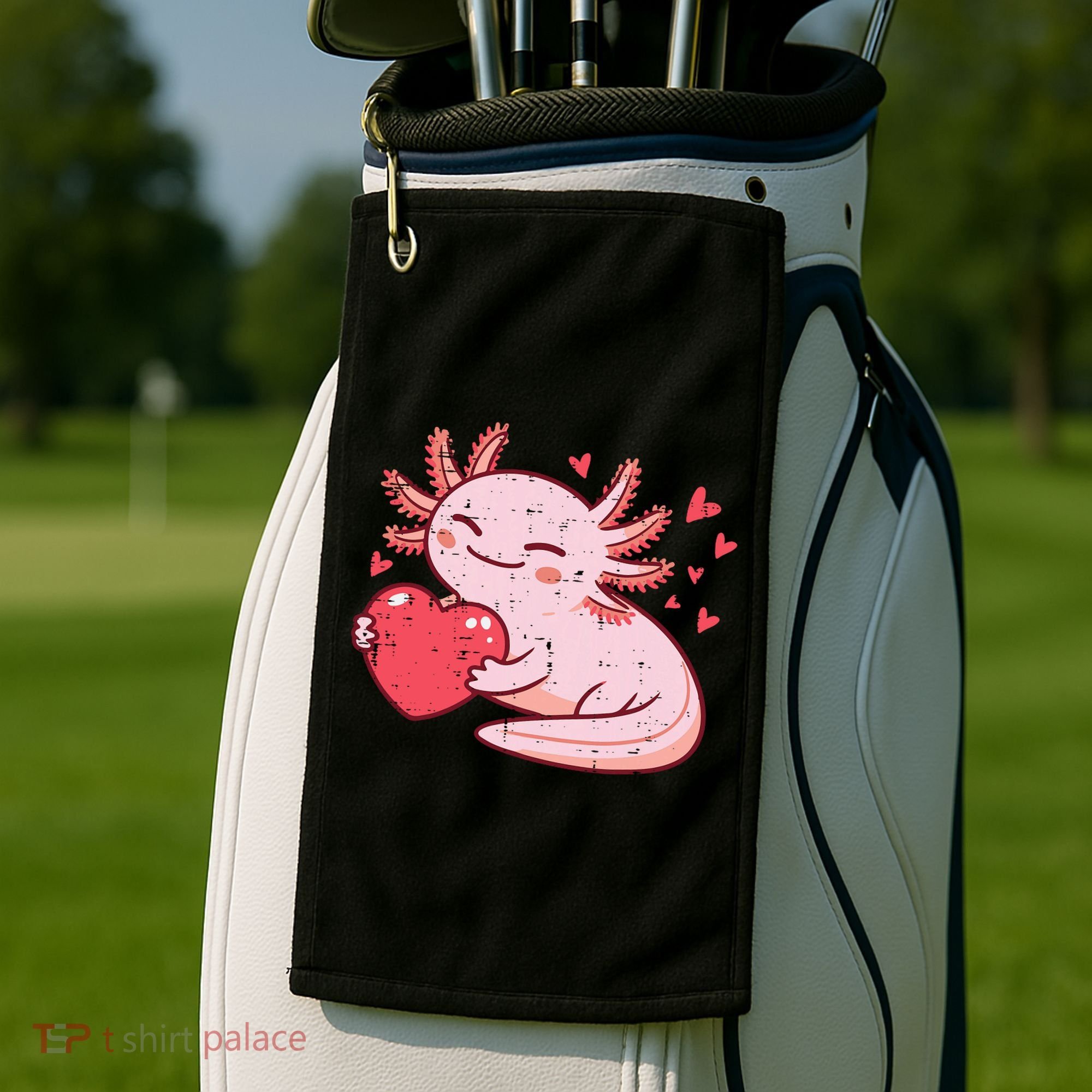 Valentines Day Axolotl Heart Cute  Golf Towel