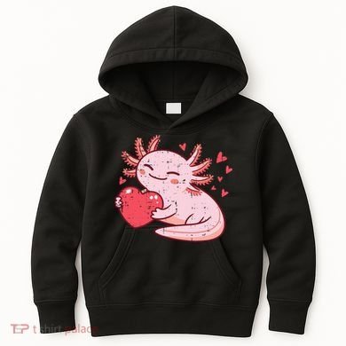 Valentines Day Axolotl Heart Cute  Kids Hoodie