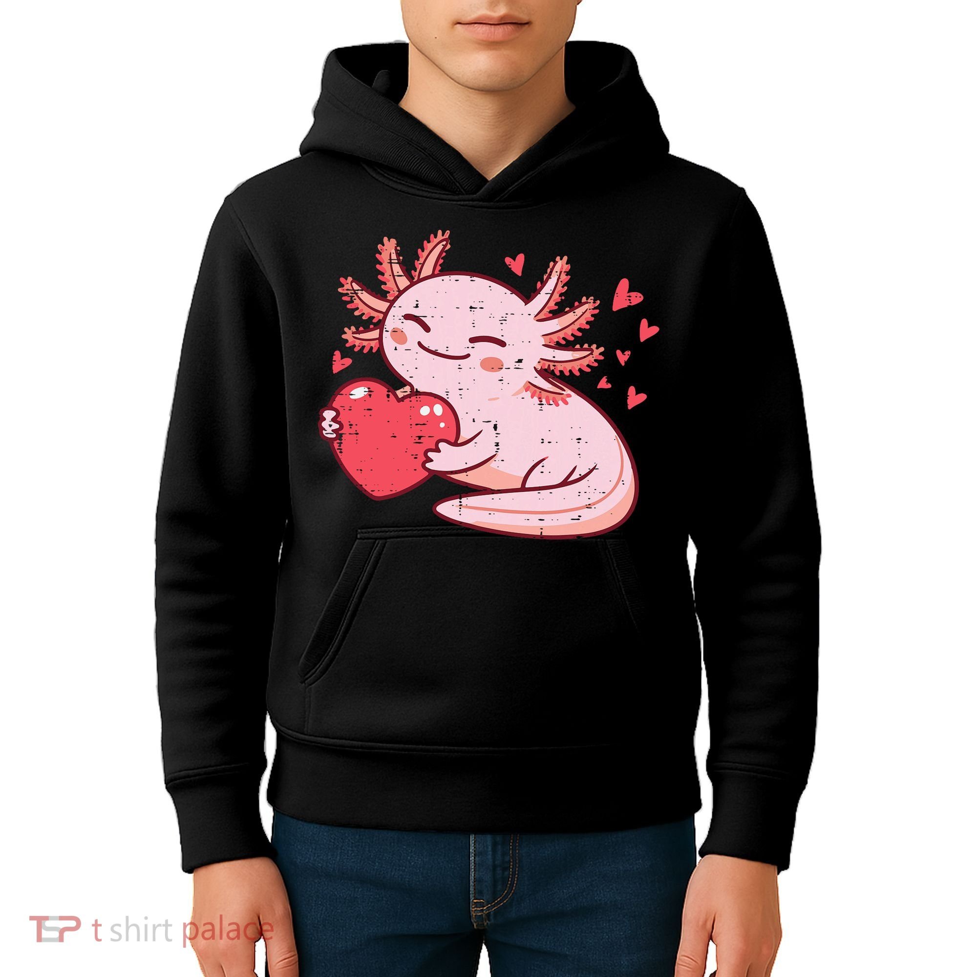 Valentines Day Axolotl Heart Cute  Kids Hoodie