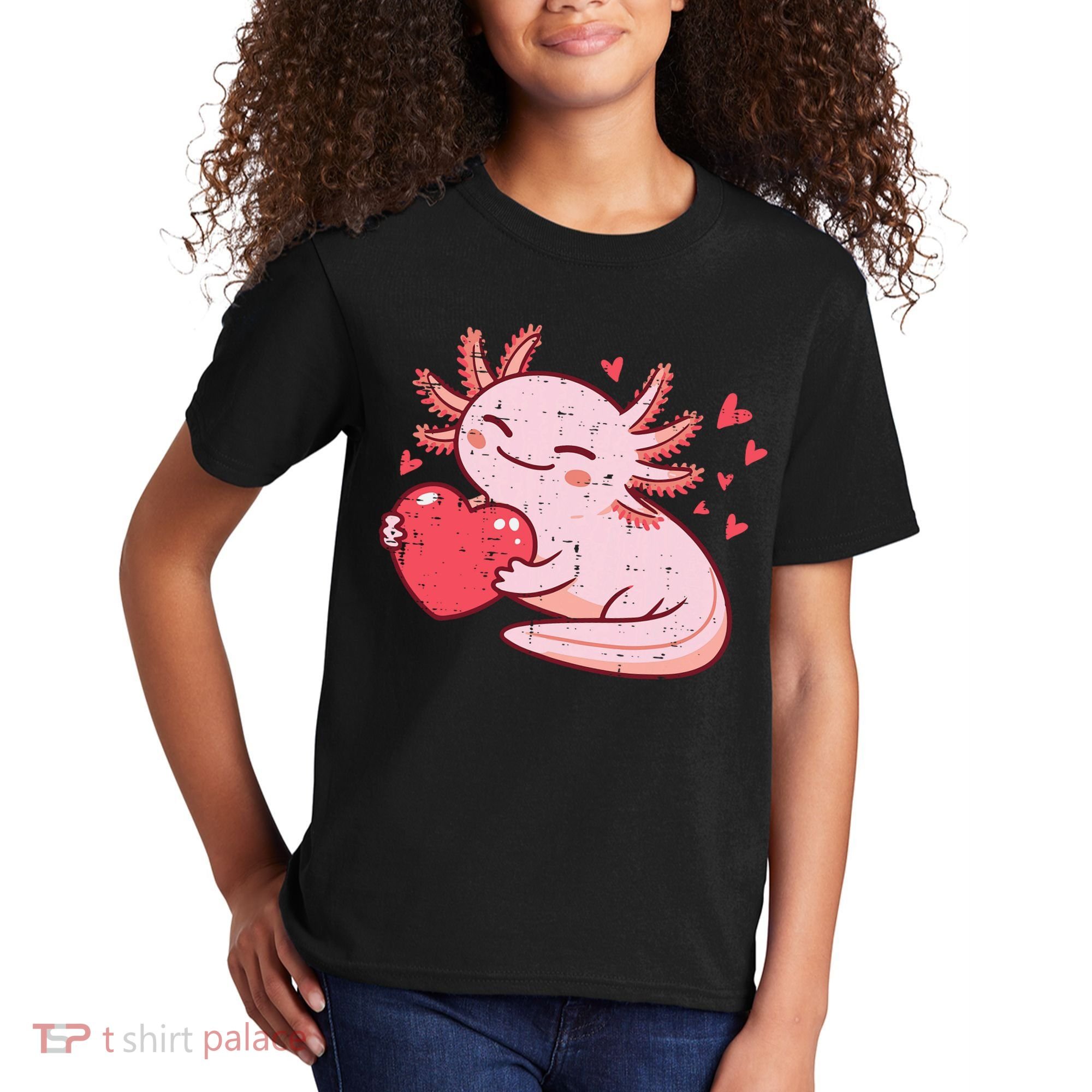 Valentines Day Axolotl Heart Cute  Kids T-Shirt