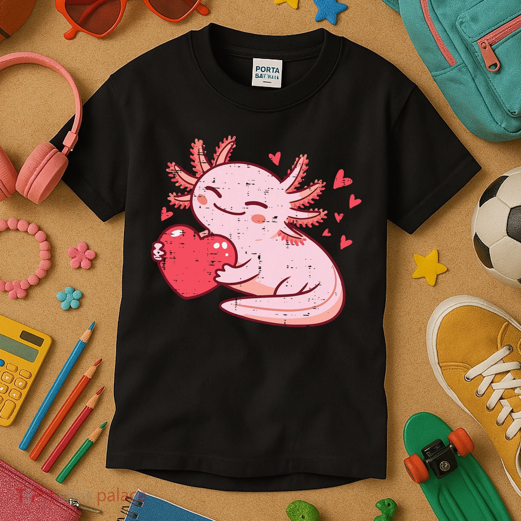Valentines Day Axolotl Heart Cute  Kids T-Shirt