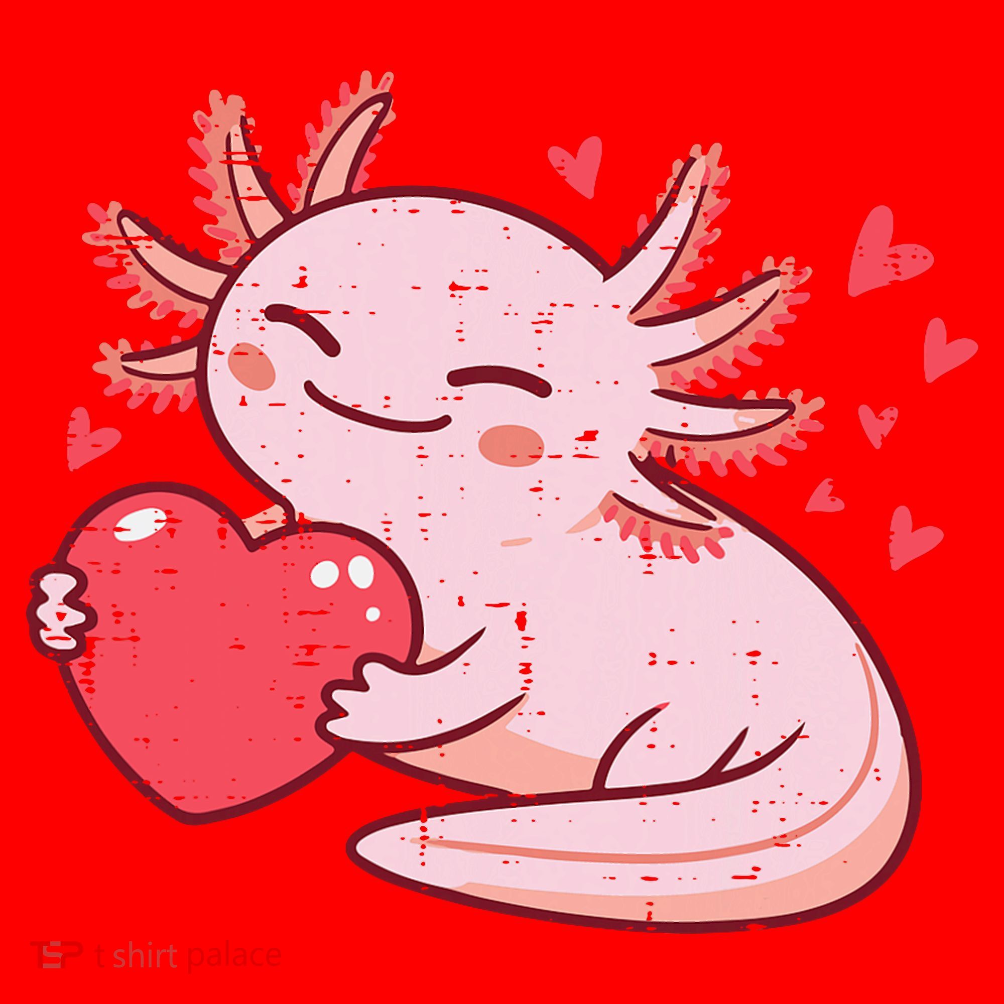 Valentines Day Axolotl Heart Cute  Santa Hat