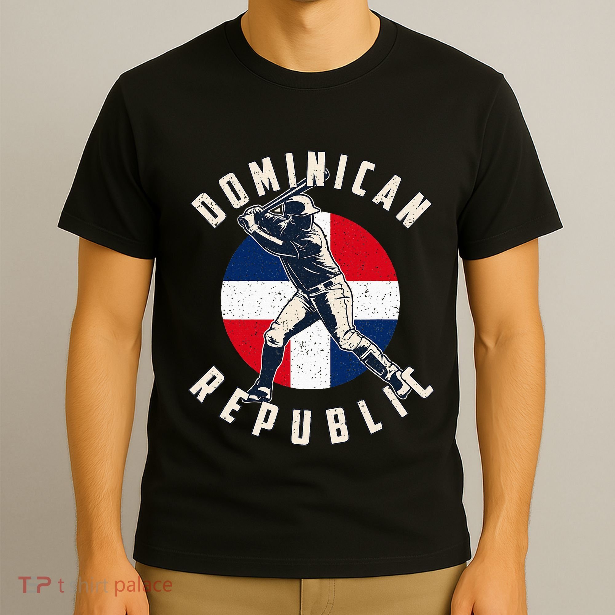 Vintage Dominican Baseball Batter Dominican Republic Flag T-Shirt