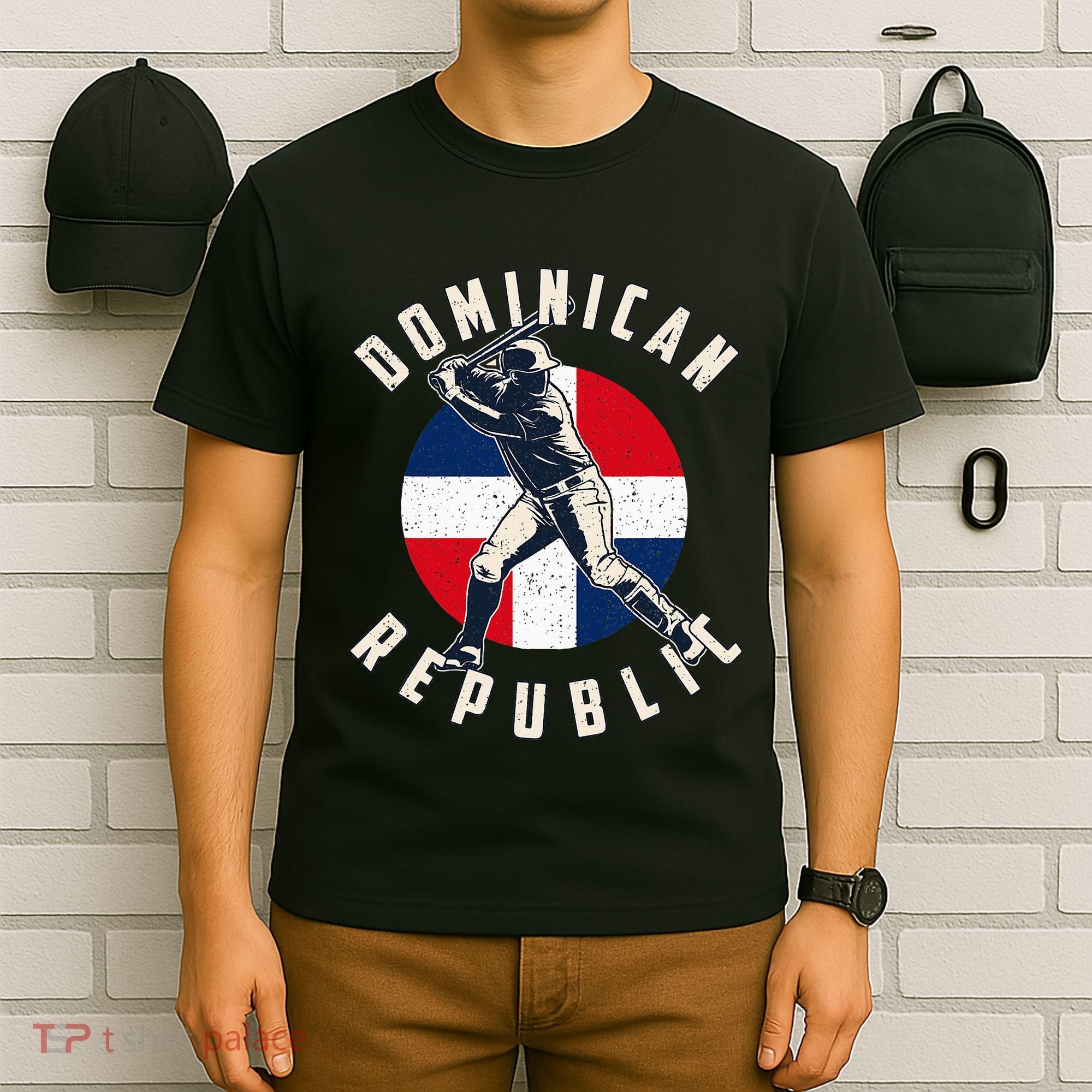 Vintage Dominican Baseball Batter Dominican Republic Flag T-Shirt