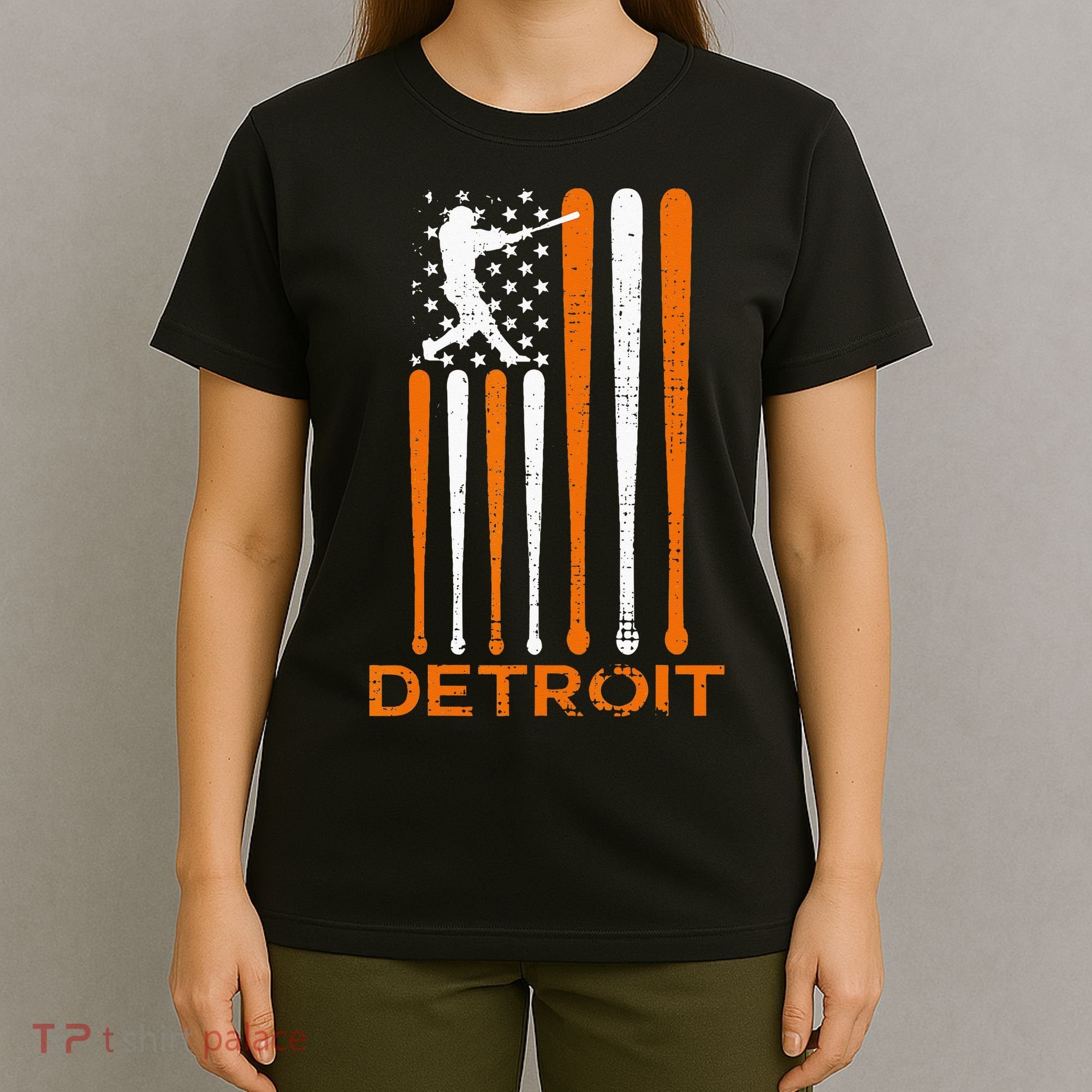 Vintage Detroit Baseball Soul American US Flag T-Shirt