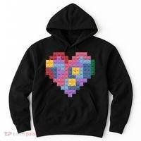 Valentines Day Blocks Pixelated Heart Bricks Hoodie thumb 0