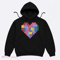 Valentines Day Blocks Pixelated Heart Bricks Hoodie thumb 0
