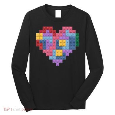 Valentines Day Blocks Pixelated Heart Bricks Long Sleeve Shirt