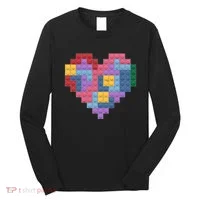 Valentines Day Blocks Pixelated Heart Bricks Long Sleeve Shirt thumb 0