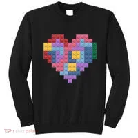 Valentines Day Blocks Pixelated Heart Bricks Sweatshirt thumb 0