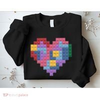 Valentines Day Blocks Pixelated Heart Bricks Sweatshirt thumb 2