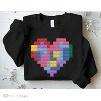 Valentines Day Blocks Pixelated Heart Bricks Sweatshirt thumb 2
