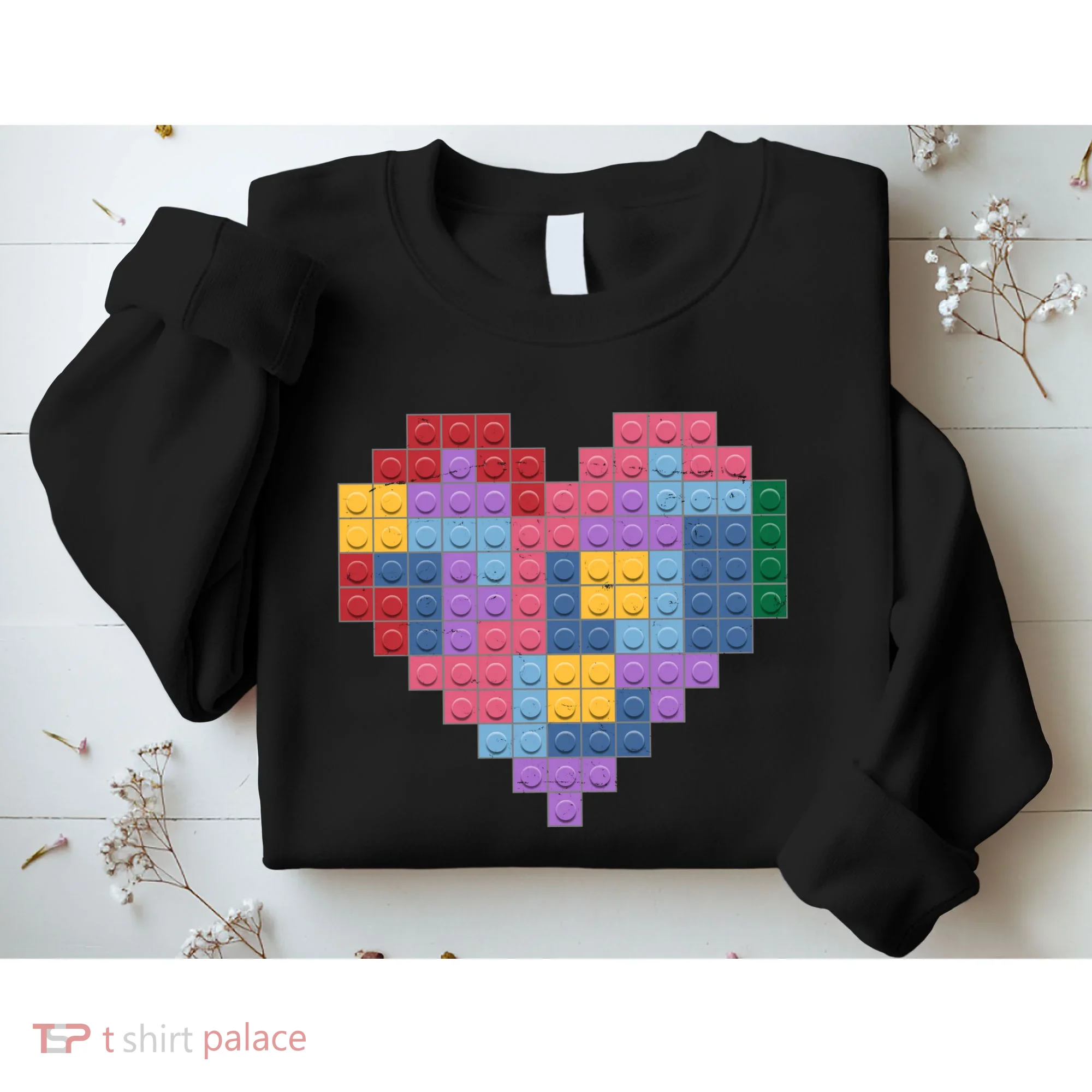Valentines Day Blocks Pixelated Heart Bricks Sweatshirt