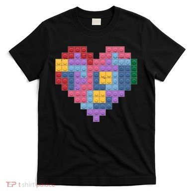 Valentines Day Blocks Pixelated Heart Bricks T-Shirt