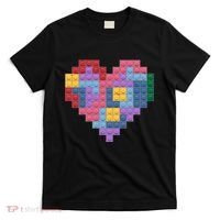 Valentines Day Blocks Pixelated Heart Bricks T-Shirt thumb 0