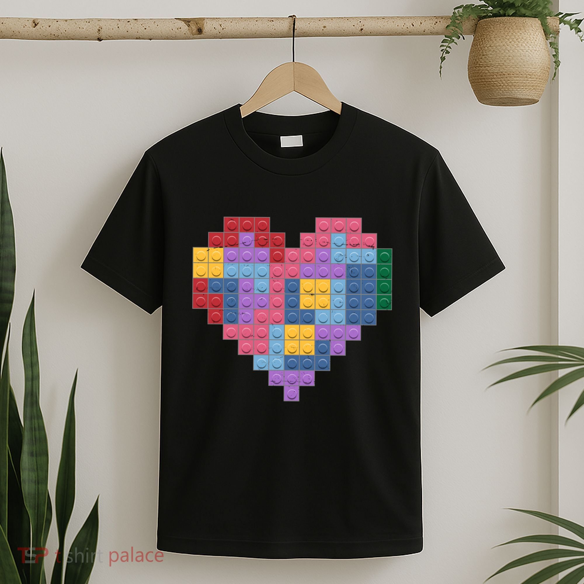 Valentines Day Blocks Pixelated Heart Bricks T-Shirt