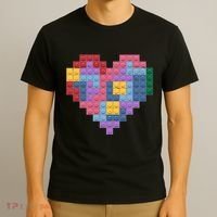 Valentines Day Blocks Pixelated Heart Bricks T-Shirt thumb 3