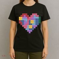 Valentines Day Blocks Pixelated Heart Bricks T-Shirt thumb 4