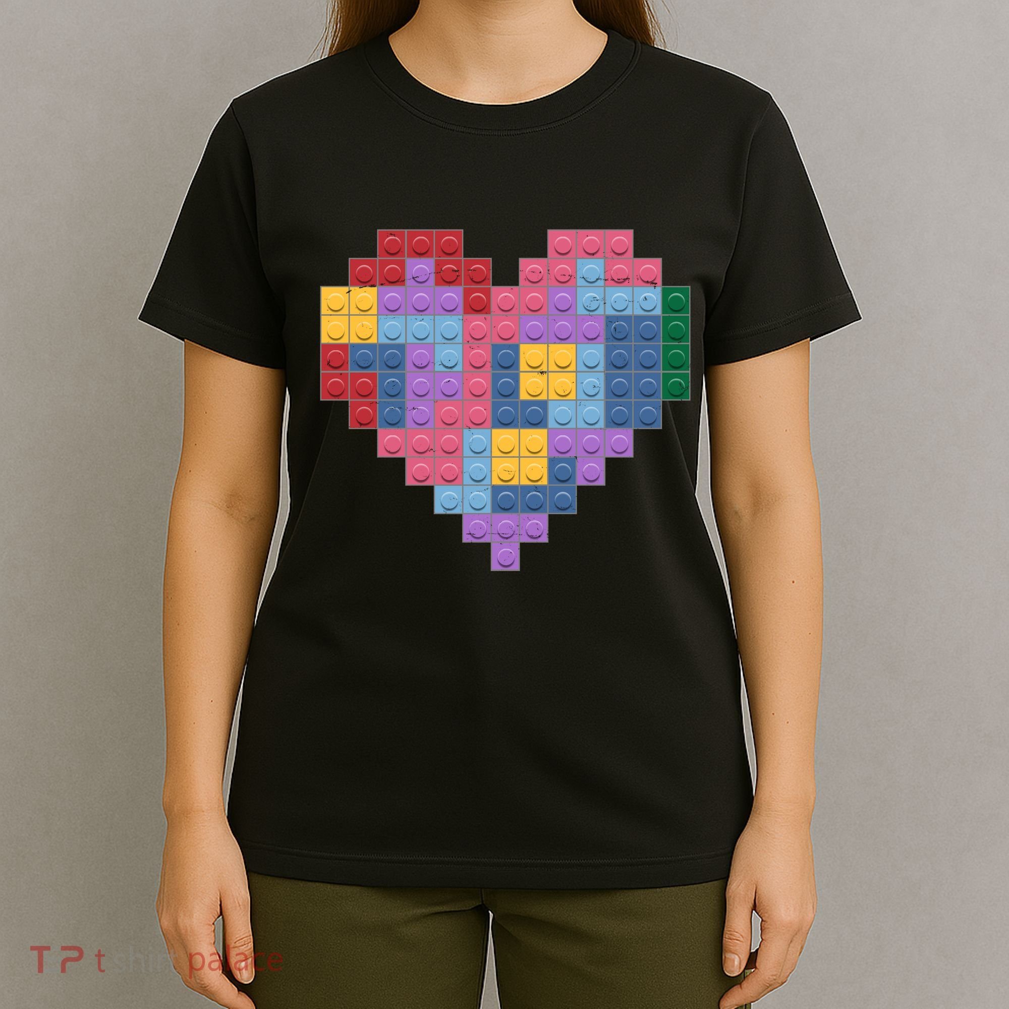 Valentines Day Blocks Pixelated Heart Bricks T-Shirt