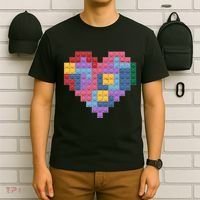 Valentines Day Blocks Pixelated Heart Bricks T-Shirt thumb 6