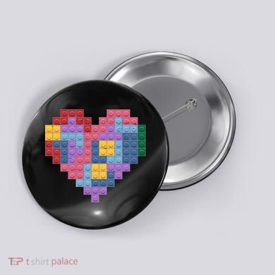 Valentines Day Blocks Pixelated Heart Bricks Button