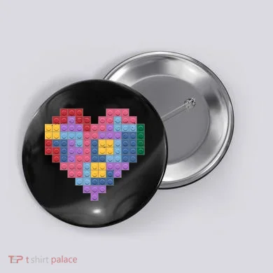 Valentines Day Blocks Pixelated Heart Bricks Button