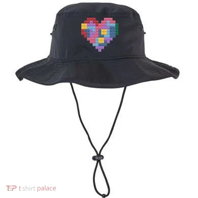 Valentines Day Blocks Pixelated Heart Bricks Bucket Hat