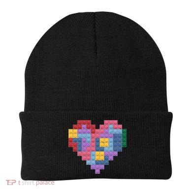 Valentines Day Blocks Pixelated Heart Bricks Beanie