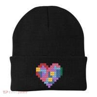 Valentines Day Blocks Pixelated Heart Bricks Beanie thumb 0