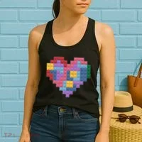 Valentines Day Blocks Pixelated Heart Bricks Women's Tank Top thumb 2