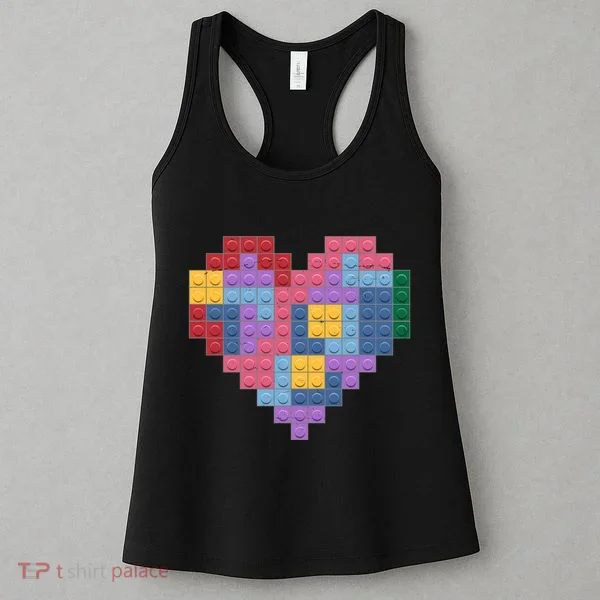 Valentines Day Blocks Pixelated Heart Bricks Women's Tank Top