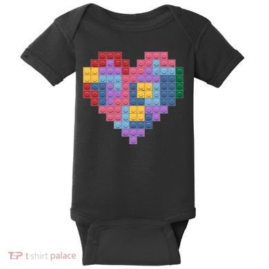 Valentines Day Blocks Pixelated Heart Bricks Baby Bodysuit