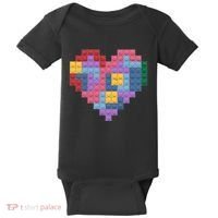 Valentines Day Blocks Pixelated Heart Bricks Baby Bodysuit thumb 0