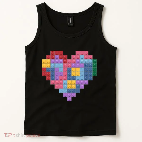 Valentines Day Blocks Pixelated Heart Bricks Tank Top