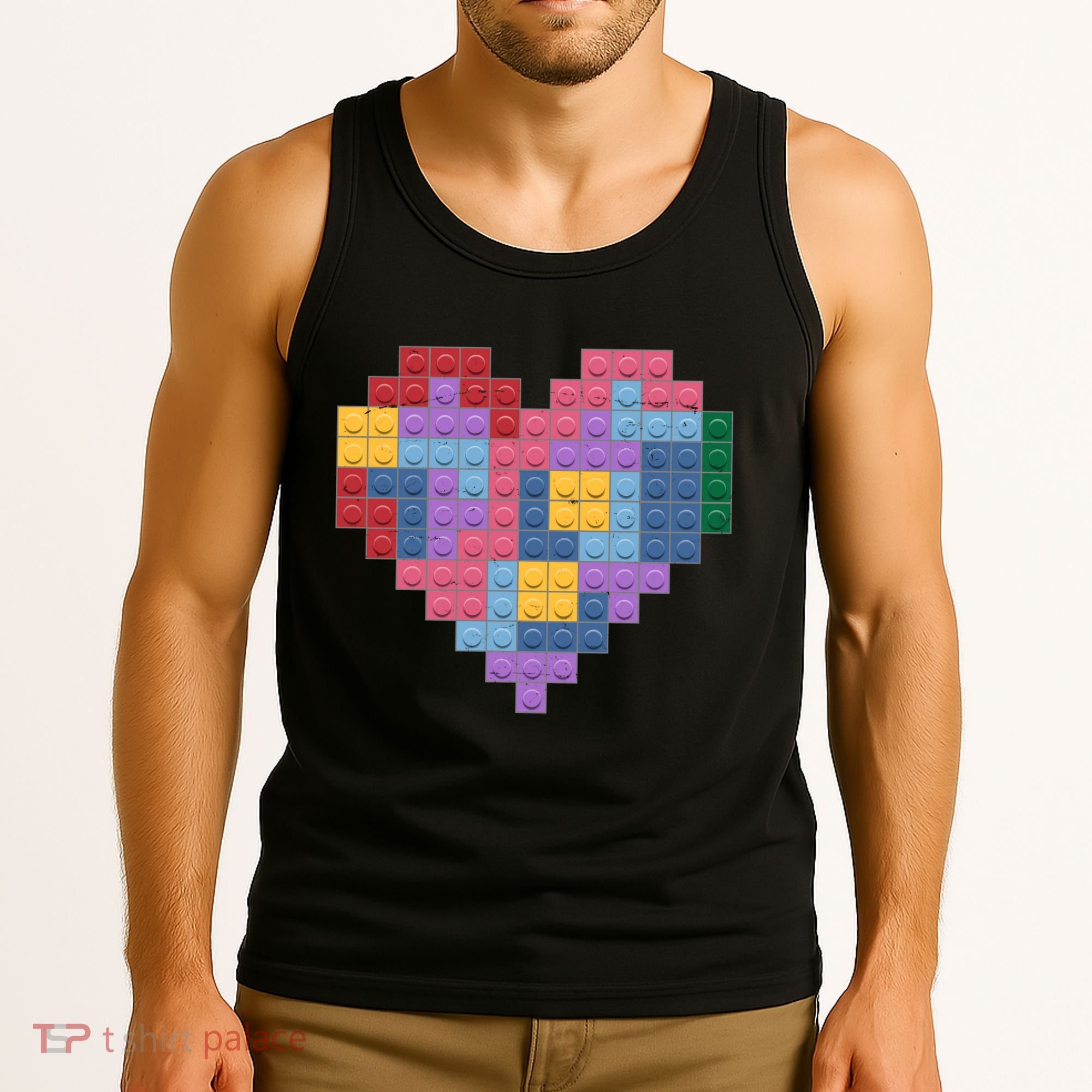 Valentines Day Blocks Pixelated Heart Bricks Tank Top