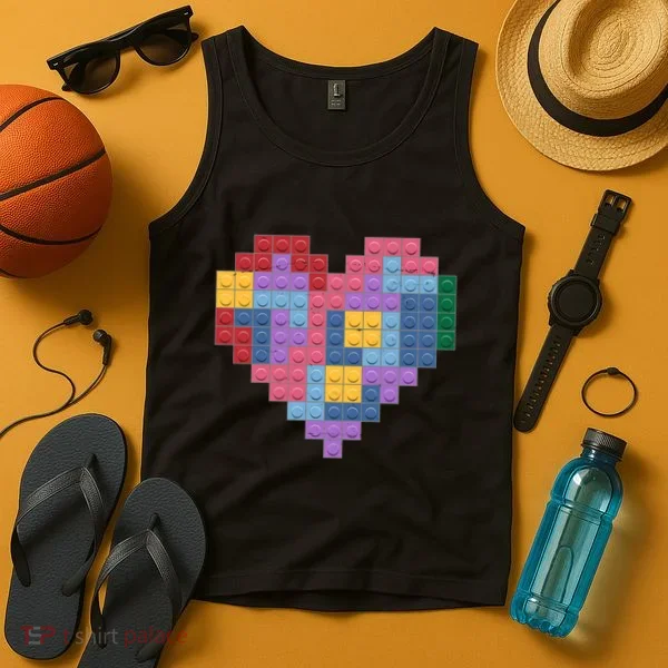 Valentines Day Blocks Pixelated Heart Bricks Tank Top