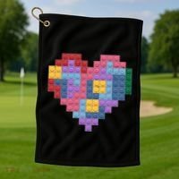 Valentines Day Blocks Pixelated Heart Bricks Golf Towel thumb 1