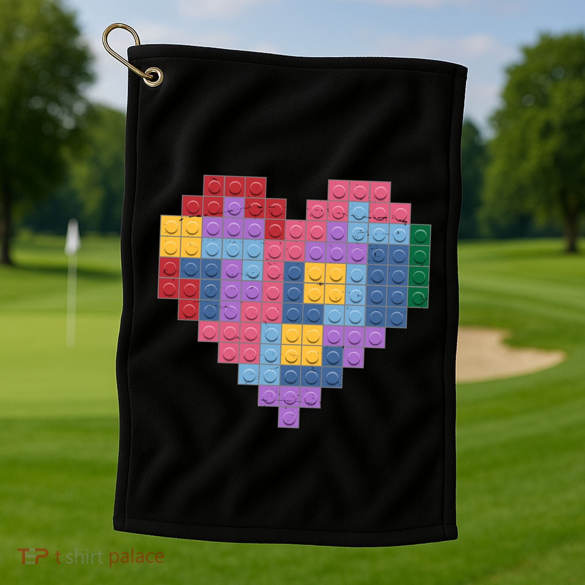 Valentines Day Blocks Pixelated Heart Bricks Golf Towel