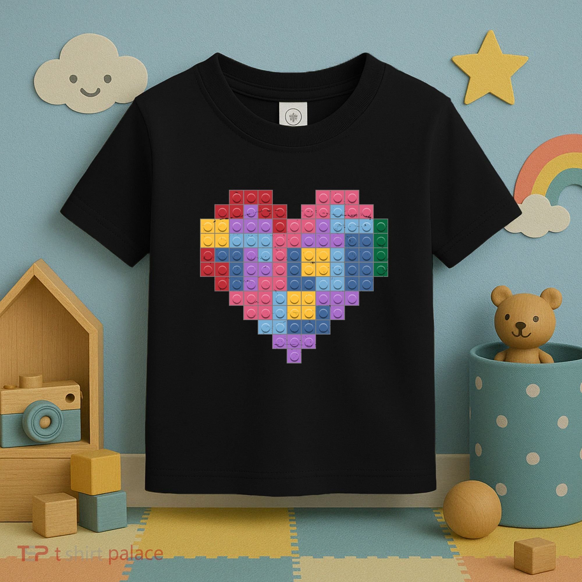 Valentines Day Blocks Pixelated Heart Bricks Toddler T-Shirt