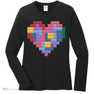 Valentines Day Blocks Pixelated Heart Bricks Women's Long Sleeve Shirt