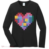 Valentines Day Blocks Pixelated Heart Bricks Women's Long Sleeve Shirt thumb 0