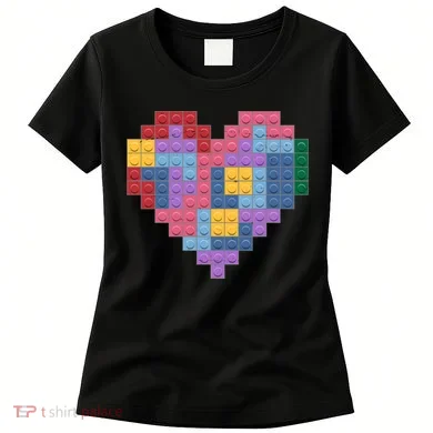Valentines Day Blocks Pixelated Heart Bricks Women's T-Shirt