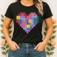 Valentines Day Blocks Pixelated Heart Bricks Women's T-Shirt thumb 2