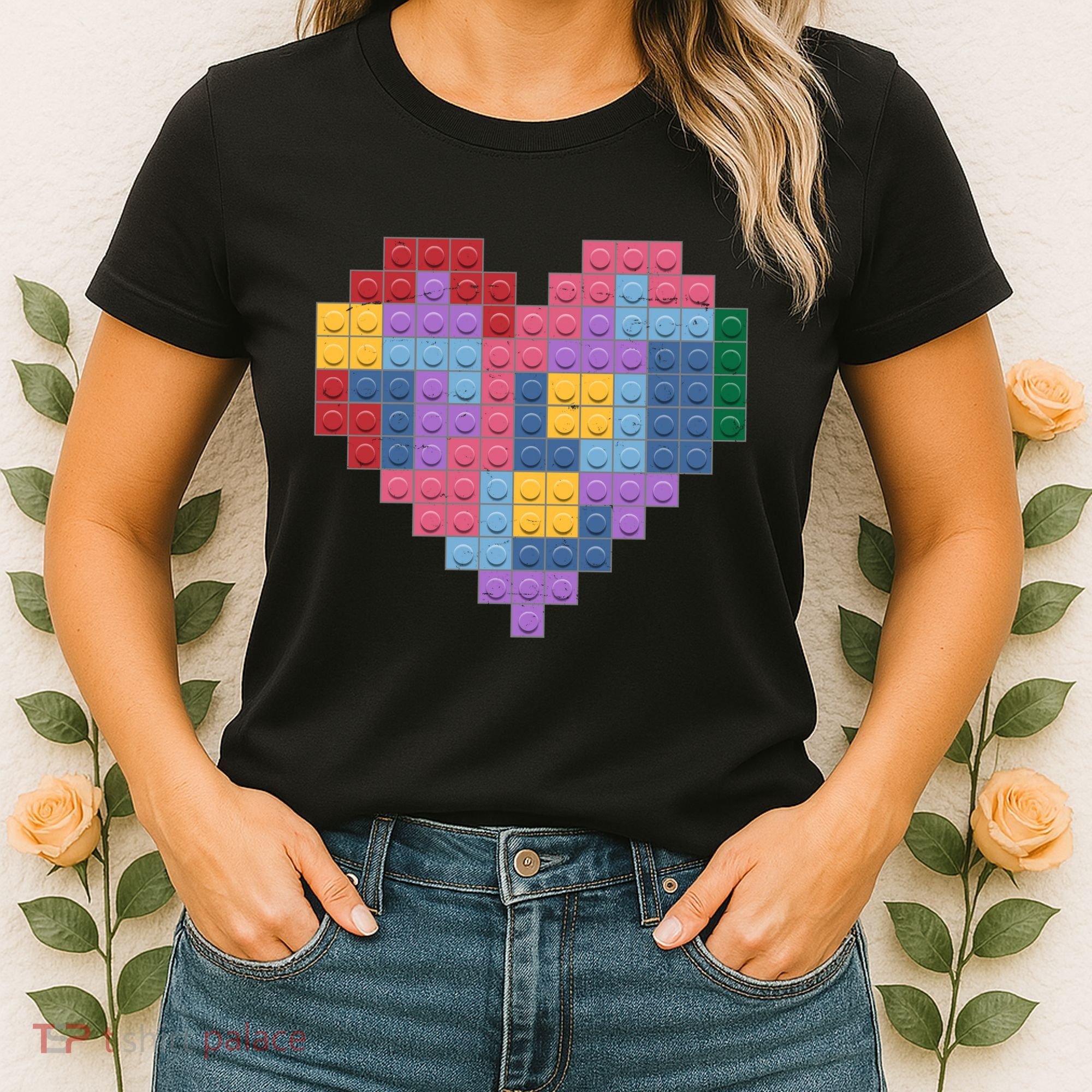 Valentines Day Blocks Pixelated Heart Bricks Women's T-Shirt