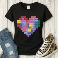 Valentines Day Blocks Pixelated Heart Bricks Women's T-Shirt thumb 3